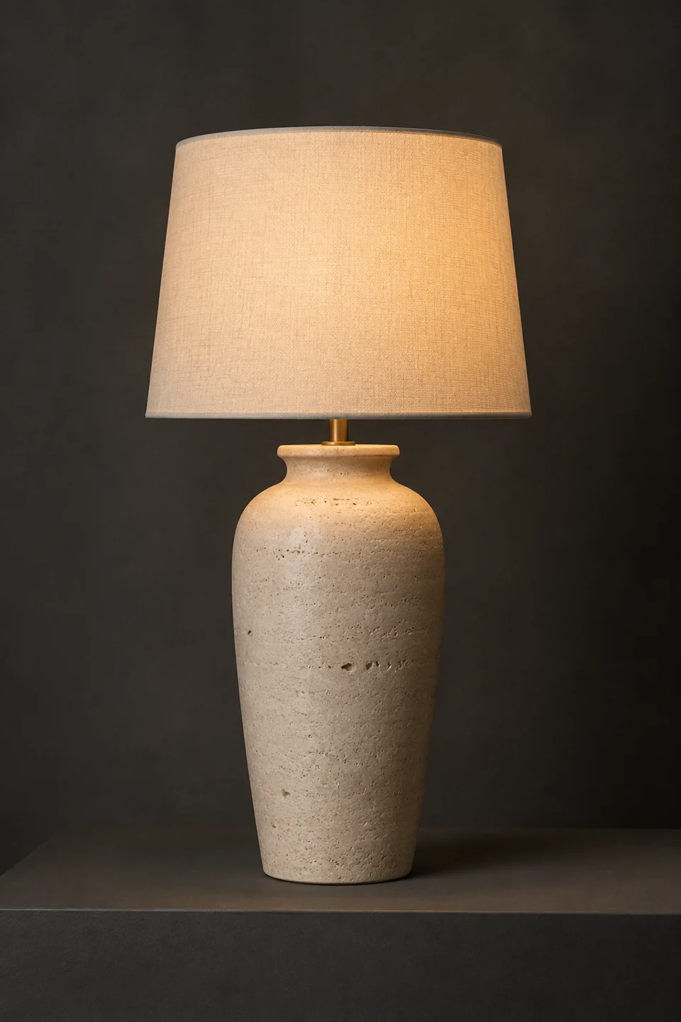 Sora travertine table lamp with linen shade