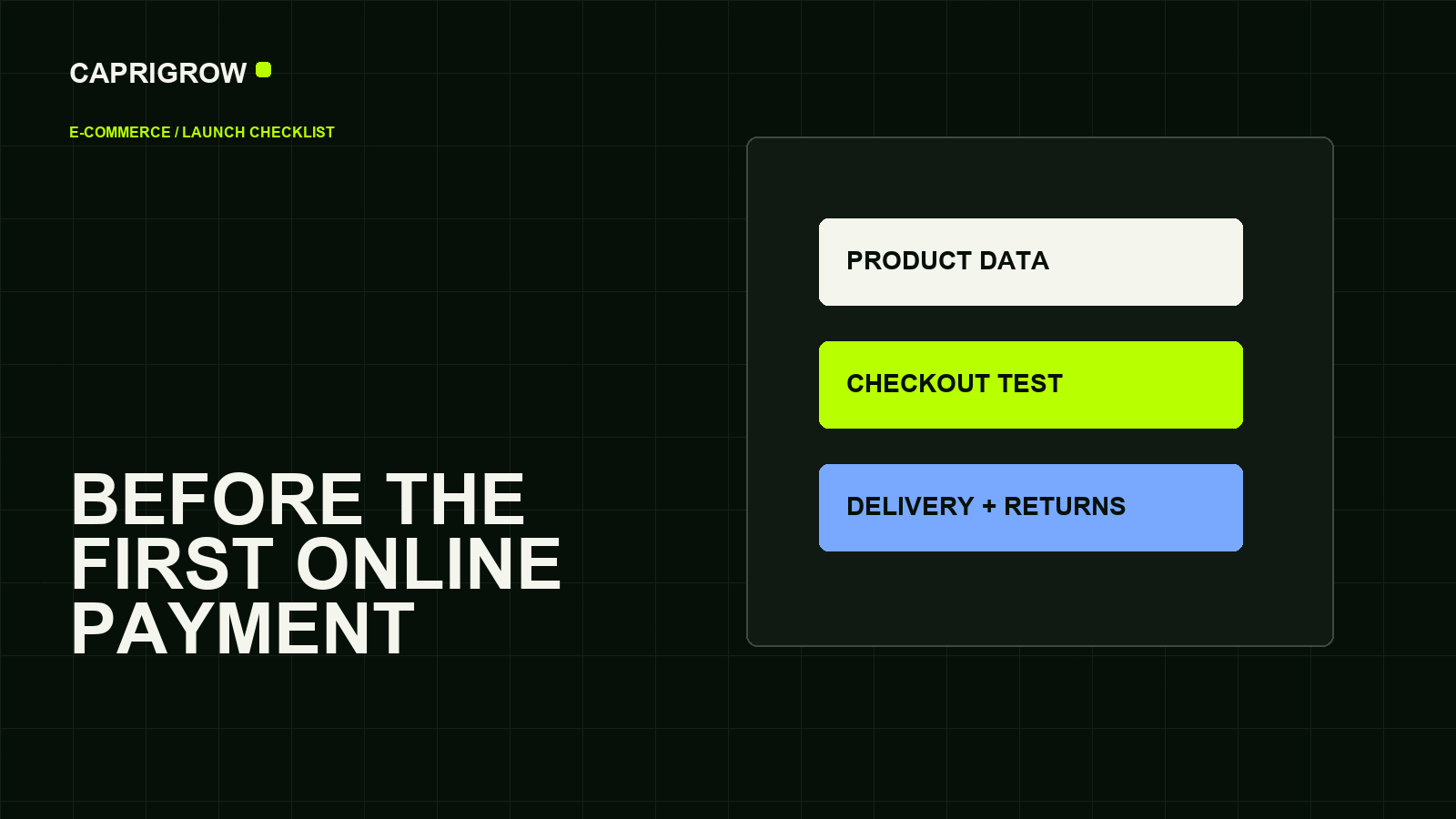 Ecommerce launch checklist for product data checkout delivery returns and confirmation emails