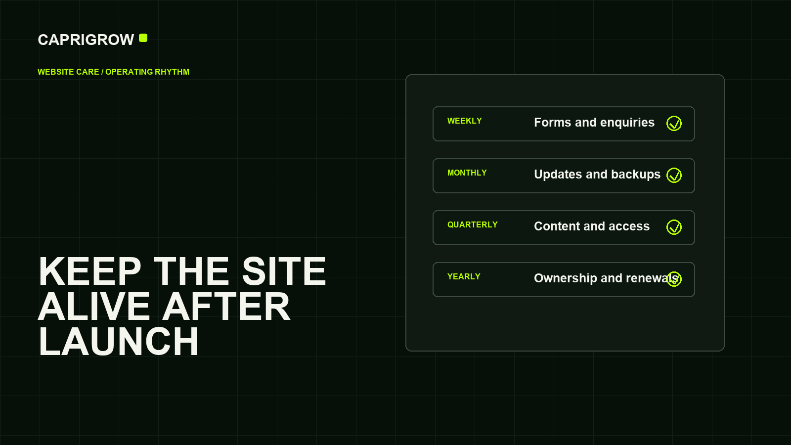 Website maintenance schedule